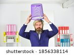 Small photo of hit the ceiling. throw garbage into paper container. businessman hold full paper bin with crumpled papers. business and trash. man search crimpled paper in basket. ceo in messy office.