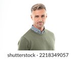 Small photo of studio shot of handsome grizzled man. mature grizzled man with stubble isolated on white