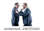 Small photo of businessmen threaten business model. men having conflict. threatening business reputation. rival company threatening. businessmen threaten business men isolated on white. aggressive tactics