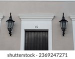 Small photo of door stoop at the entrance, architecture. door stoop with lamp. door stoop of house. door stoop