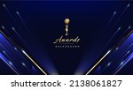 Dark Blue Golden Royal Awards Graphics Background. Lines Growing Elegant Shine Spark. Luxury Premium Corporate Abstract Design Template. Classic Shape Post. Center LED Screen Visual. Lights Fireworks 