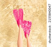 Woman Legs With Pink Fins For...