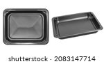 Small photo of Plastic tray, food tray, meal tray, black plastic tray from two viewing angles