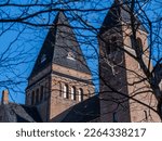 Small photo of Copenhagen, Denmark - February 19 2023: Esajas Church in Osterbro, a district in Copenhagen, was built between 1903 and 1912, designed by the architect Thorvald Jorgensen.