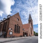 Small photo of Copenhagen, Denmark - June 25, 2023: High resolution image. Kingo's church, named after the Danish 17th century bishop and psalmist Thomas Kingo, was built in 1910. Placed in the district Norrebro