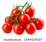 tomato cherry on branch isolated on white background, clipping path, full depth of field