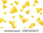 Falling Pineapple slice isolated on white background, selective focus