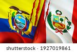 Ecuador and Peru flags with scar concept. Waving flag 3D rendering. Ecuador and Peru conflict concept. Ecuador Peru relations concept. flag of Ecuador and Peru crisis,war, attack concept