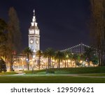 San Francisco Ferry Building at night.