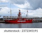 Small photo of HELLEVOETSLUIS, NETHERLANDS - AUGUST 30 2023. The Noord Hinder lightship boat in the port of the Dutch city of Hellevoetsluis in Voorne Putten.