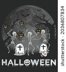 skeletals pumpkins halloween... | Shutterstock .eps vector #2036807834
