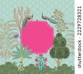 Indian Mughal decorative garden frame for wedding invitation vector pattern