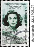 Small photo of Milan, Italy - September 22, 2022: Frequency-hopping spread spectrum by Hedy Lamarr on austrian stamp