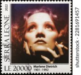 Small photo of Milan, Italy - September 22, 2022: Portrait of Marlene Dietrich on african stamp