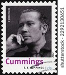Small photo of Milan, Italy – February 18, 2023: E. E. Cummings on american postage stamp