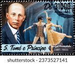 Small photo of Milan, Italy – October 28, 2020: Ballet Romeo and Juliet by Sergei Prokofiev on stamp