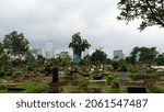 Small photo of Central Jakarta, Indonesia - Oct, 21, 2021: The TPU Karet Bivak Cemetery with an area of: 16.2 hectares (0.16 km2; 0.06 sq mi) is located in Central Jakarta.