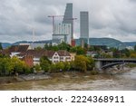 Basel, Switzerland - September 2022: building under construction in the city center on a rainy day