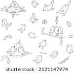 set of doodle birds. singing... | Shutterstock .eps vector #2121147974