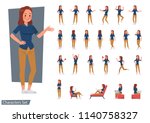set of woman wear blue jeans... | Shutterstock .eps vector #1140758327