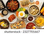 Korean foods served on a dining ...
