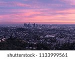 Dusk view of downtown Los Angeles California from Griffith Park in the Santa Monica Mountains.  