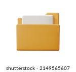 3d cartoon style minimal folder with files, paper icon. File management concept. File symbol. Document archive sign. Web and application interface button. 3D free to edit, UI, interface. Project plan