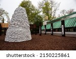 Small photo of VENICE, ITALY - April 20: The installation at a square titled "to Ukraine". A tower of sandbags, representing artworks being protected from war damage at the 59th Biennale on April 20, 2022