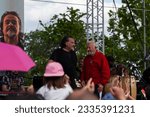 Small photo of Gattatico, Reggio Emilia, Italy - April 25, 2023: The singer Cisco, pseudonym of Stefano Bellotti in concert with the folk-rock band Bandabardo during the Liberation Day at the 25 April concert