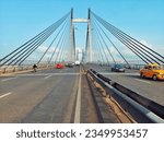 Small photo of Calcutta, West Bengal, India,20 th August 2023:2nd Hooghly bridge or Vidyasagar sethu is now undergoing repairing and maintenance work that's why restriction of vehicles