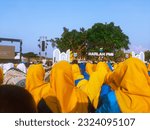 Small photo of Solo, Indonesia - June 23 2023: thousands of students in blue suits packed the peak of the 63rd birthday of PMII at Fort Vastenburg