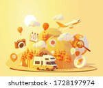 vector camper van travel summer ... | Shutterstock .eps vector #1728197974