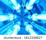 Small photo of Ultraviolet lamps in a water disinfection plant
