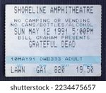 Small photo of Mountain View, California - May 12, 1991 - Old used ticket for the concert of the Grateful Dead at Shoreline Amphitheatre