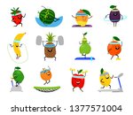 sport fruits characters. funny... | Shutterstock .eps vector #1377571004
