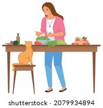 girl make salad. housewife cook ... | Shutterstock .eps vector #2079934894