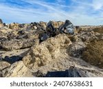 The Famous Obsidian Butte Area of Salton Sea, California, looking at the geological formations from Vulcanism from a UAV Drone