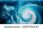 Small photo of Ink swirl background. Ocean wave. Blue white cerulean glitter vapor vortex abstract sea whirlpool illusion magic water spiral captivating art.