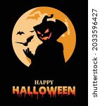 dracula pumpkin with moon in... | Shutterstock .eps vector #2033596427