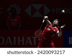 Small photo of Wang Zhi Yi from China winning the woman single of Daihatsu Indonesia Masters 2024 badminton championship in Istora Senayan, Jakarta, Indonesia. 28 January 2024