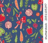 vegetable and fruit seamless... | Shutterstock .eps vector #2051105297