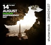 Small photo of Pakistan independence day poster on a grungy and blurred background