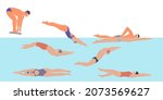 vector set with swimmers in the ... | Shutterstock .eps vector #2073569627