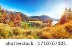 Small photo of Astonishing autumn panorama over Sils im Engadin (Segl) village and Sils lake(Silsersee). Location: Sils im Engadin, Maloya district, Engadine region, Grisons canton, Switzerland, Europe.