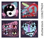 Set Of 4 Abstract Art Grunge...