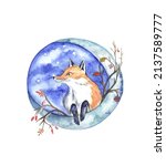 Winter Fox In Moon Circle On...