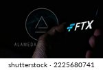 Small photo of Jakarta, Indonesia - November 11,2022: FTX and Alameda Research logo background . FTX and Almeda Research is Cryptocurrency trading company based in Bahamas founded by Sam Bankman-Fried and Gary Wang