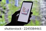 Small photo of Jakarta, January 04,2023: The 49th G7 summit logo displayed on smartphone. The conference will take place from May 19th -21st 2023 in Hiroshima, Japan. "G7" for " Group of Seven". G7 logo