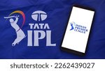 Small photo of Jakarta - February 16,2023:Tata IPL logo on phone screen.TATA Indian Premier League logo on smartphone with blue background. Indian Premier League is a men's T20 franchise cricket league in India.
