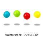 Large colored gumballs set against a white background